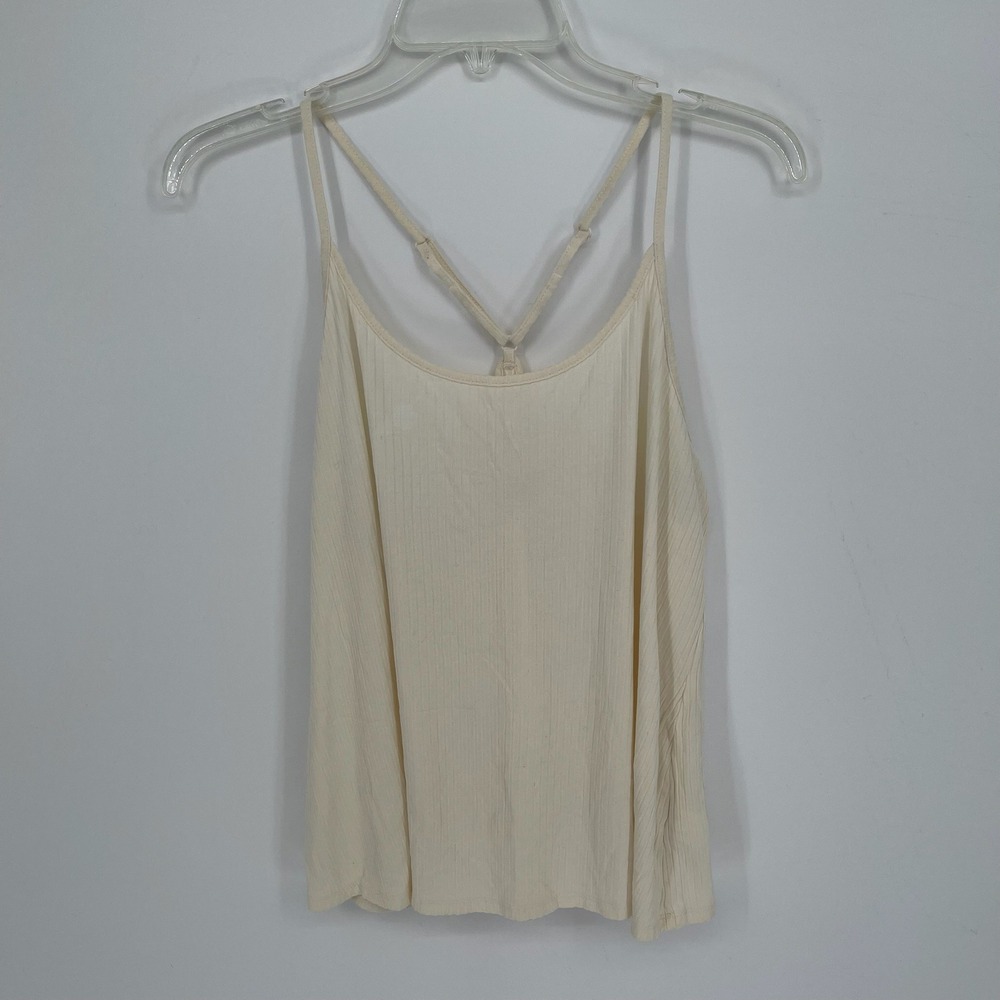 Aerie Women's Cream Ribbed Strappy Racerback Cami Tank‎ Top Size Medium